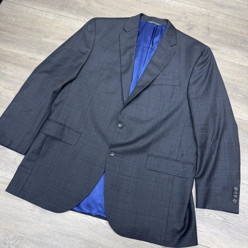 Jack Victor Super 100s Windowpane Gray Sport Coat Blazer Mens Custom‎ Tailored